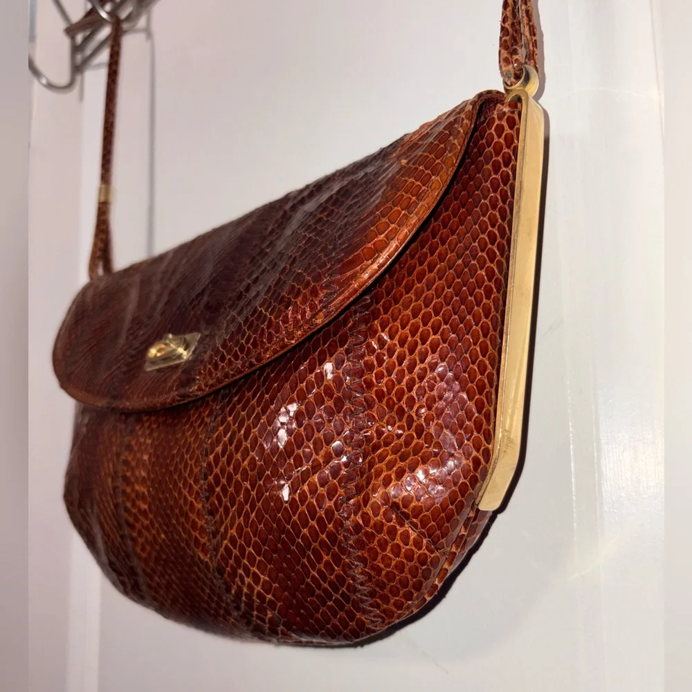 ALNI Spanish Artisan Python Shoulder Bag - Rare Gold Metal Frame Detail
